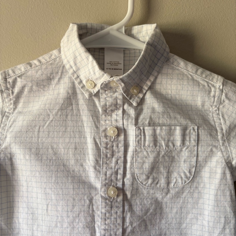 Janie & Jack Boys 12–18M White And Blue Striped Collared Button Up Dress Shirt